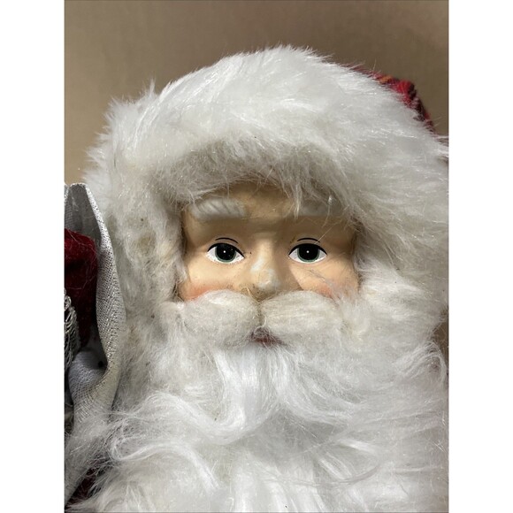 Merry Brite Santa Claus Tartan Plaid Coat Gift Bag Silver Staff 18" Read - Picture 2 of 12